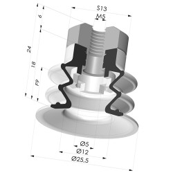 Bellows Suction Cup 2.5 folds Series 96, Ø 25 mm