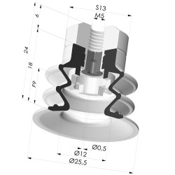Bellows Suction Cup 2.5 folds Series 96, Ø 25 mm