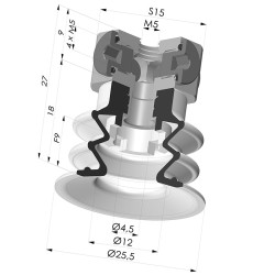 Bellows Suction Cup 2.5 folds Series 96, Ø 25 mm
