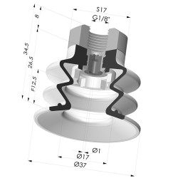 Bellows Suction Cup 2.5 folds Series 96, Ø 35 mm