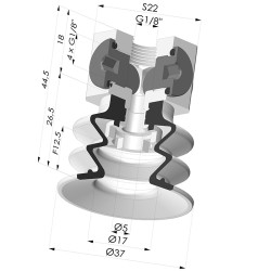 Bellows Suction Cup 2.5 folds Series 96, Ø 35 mm