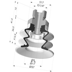Bellows Suction Cup 2.5 folds Series 96, Ø 35 mm