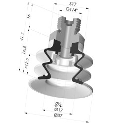 Bellows Suction Cup 2.5 folds Series 96, Ø 35 mm