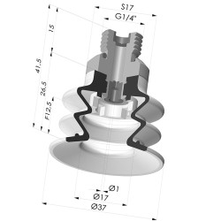 Bellows Suction Cup 2.5 folds Series 96, Ø 35 mm