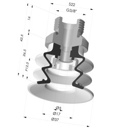 Bellows Suction Cup 2.5 folds Series 96, Ø 35 mm