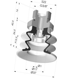 Bellows Suction Cup 2.5 folds Series 96, Ø 35 mm