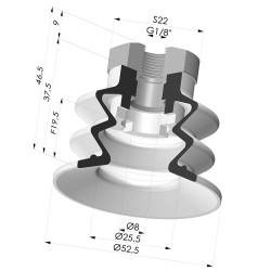 Bellows Suction Cup 2.5 folds Series 96, Ø 52 mm