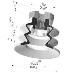 Bellows Suction Cup 2.5 folds Series 96, Ø 52 mm