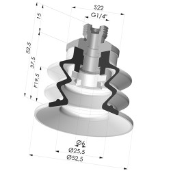 Bellows Suction Cup 2.5 folds Series 96, Ø 52 mm