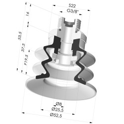 Bellows Suction Cup 2.5 folds Series 96, Ø 52 mm