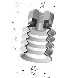 Bellows Suction Cup 4.5 folds Series 92, Ø 20 mm