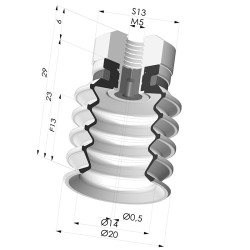 Bellows Suction Cup 4.5 folds Series 92, Ø 20 mm