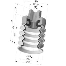 Bellows Suction Cup 4.5 folds Series 92, Ø 20 mm