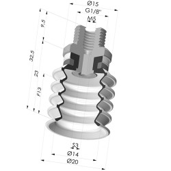 Bellows Suction Cup 4.5 folds Series 92, Ø 20 mm
