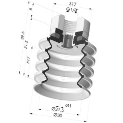 Bellows Suction Cup 4.5 folds Series 92, Ø 30 mm