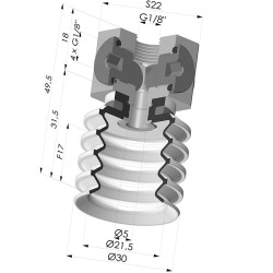 Bellows Suction Cup 4.5 folds Series 92, Ø 30 mm