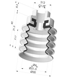 Bellows Suction Cup 4.5 folds Series 92, Ø 30 mm
