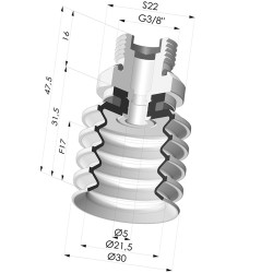 Bellows Suction Cup 4.5 folds Series 92, Ø 30 mm