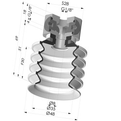 Bellows Suction Cup 4.5 folds Series 92, Ø 50 mm