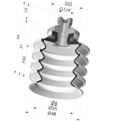 Bellows Suction Cup 4.5 folds Series 92, Ø 50 mm