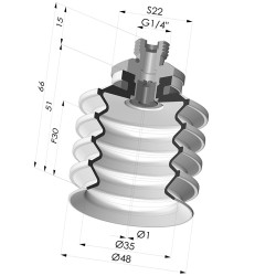 Bellows Suction Cup 4.5 folds Series 92, Ø 50 mm