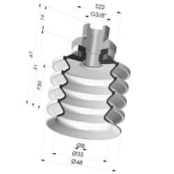 Bellows Suction Cup 4.5 folds Series 92, Ø 50 mm