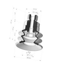 2.5 Bellows Suction Cup Series 96C Ø 26MM
