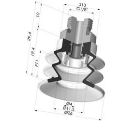 Bellows Suction Cup 2.5 folds Series 96C, Ø 25 mm