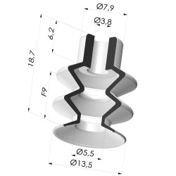 Bellows Suction Cup 2.5 folds Series 8, Ø 13.5 mm