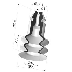 Bellows Suction Cup 2.5 folds Series 8, Ø 20 mm