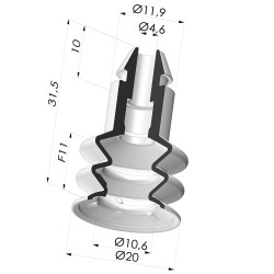 Bellows Suction Cup 2.5 folds Series 8, Ø 20 mm