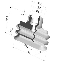 Oblong Suction Cup 2.5 Folds Series 4VS, 25x8 mm