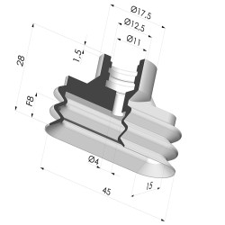 Oblong Suction Cup 2.5 Folds Series 4VS, 45x15 mm