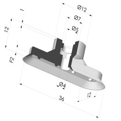Oblong Suction Cup Series 4V, 36x12 mm