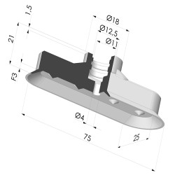 Oblong Suction Cup Series 4V, 75x25 mm