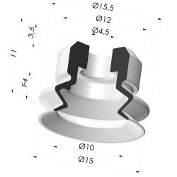 1.5 bellows suction cup series PJG, Ø 15 mm